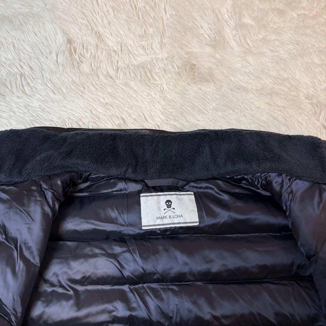 (美品) マークアンドロナ ダウン ベスト レザーパイピング ダブルジップ ボア