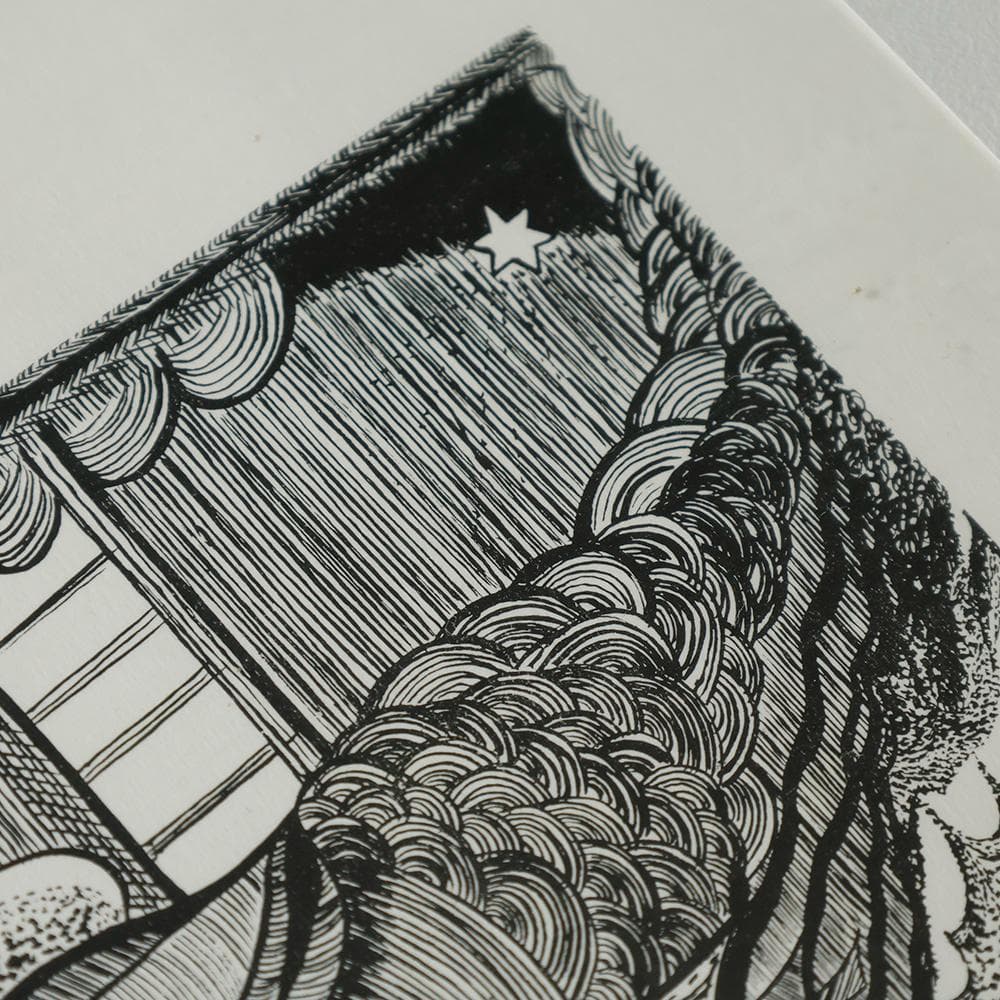 池上隆 直筆サイン 細密 鉛筆画 潮騒 額装 2号 共シール