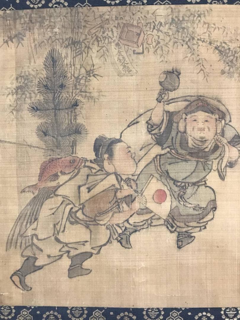 【真作】英一蝶/恵比須大黒図/萬歳図/江戸前期-中期/掛軸/名家伝来AB-840