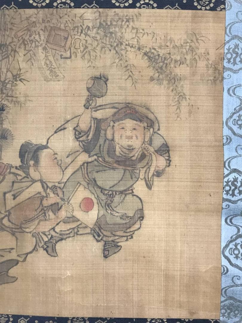 【真作】英一蝶/恵比須大黒図/萬歳図/江戸前期-中期/掛軸/名家伝来AB-840