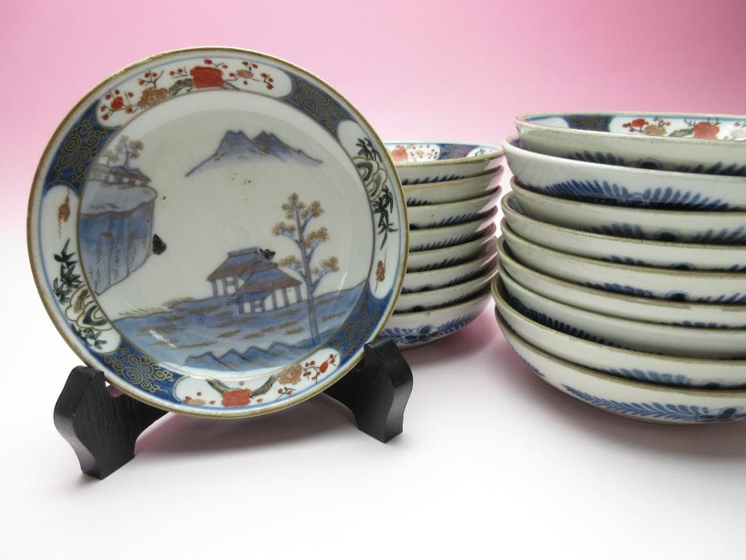 時代 角福 金彩 風景紋 小皿 18客 TN 101 70816