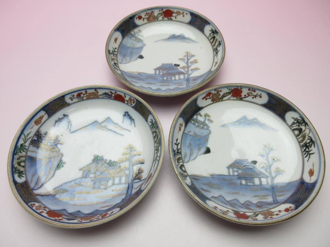 時代 角福 金彩 風景紋 小皿 18客 TN 101 70816