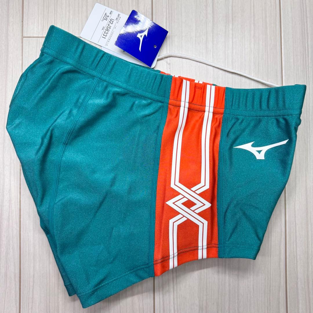 ミズノ　女子陸上レーシングショーツ(スパッツ型)　3XL　Rグリーン×オレンジ