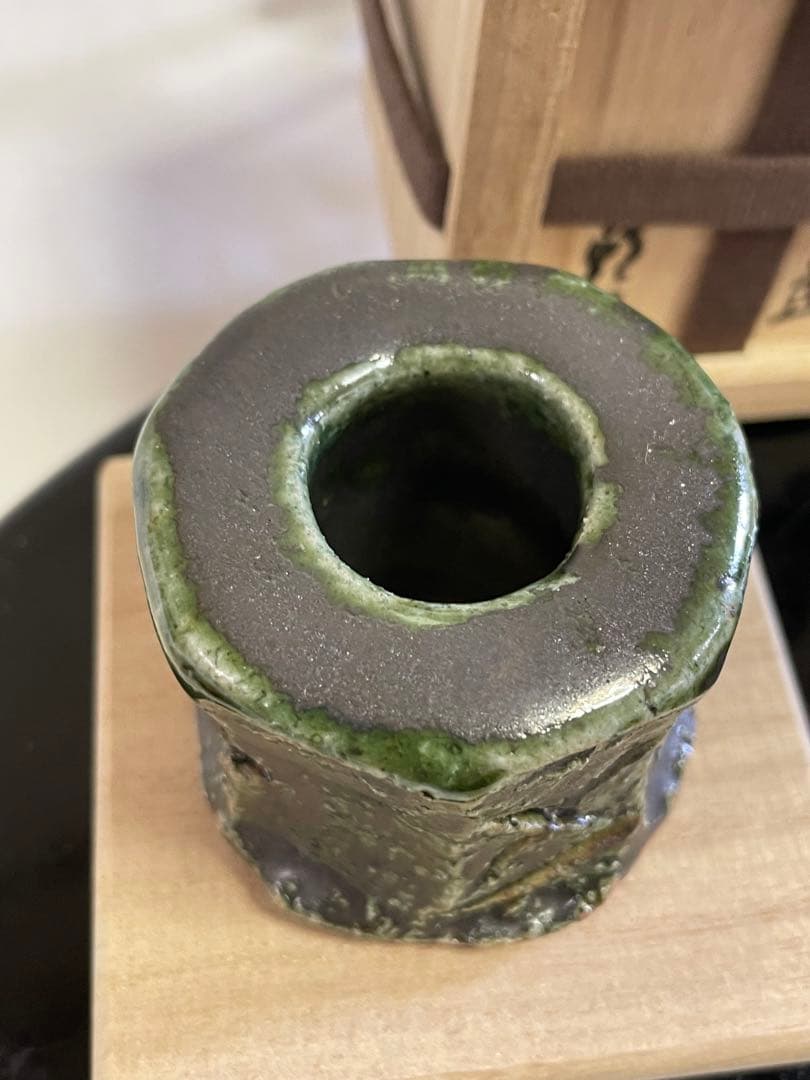 逸品　茶道具 寺垣外窯　杉本貞光造　織部　蓋置フタ置　●幅5.5cm