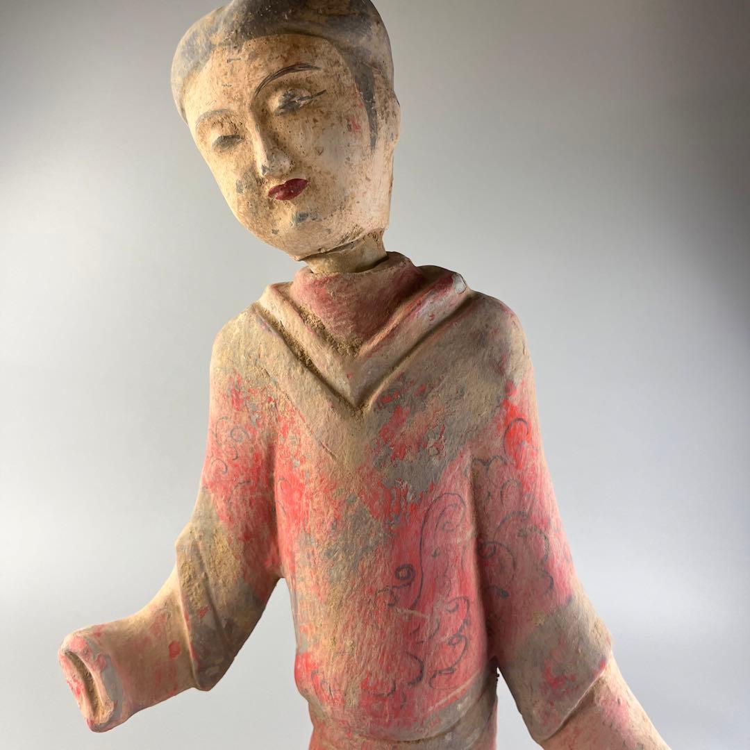 中国  漢女俑 立女俑 土器 彩陶 陶三彩 加彩 立像 女俑