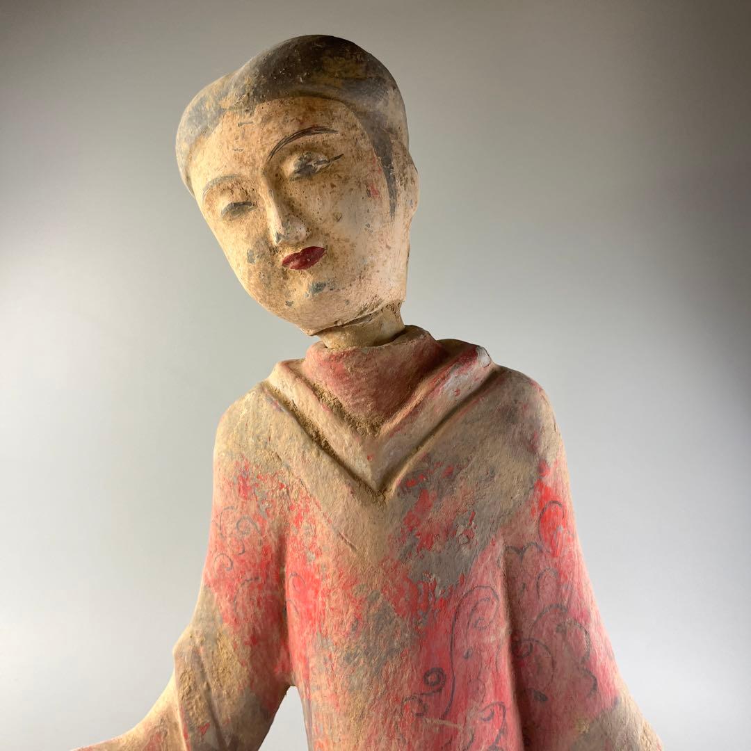 中国  漢女俑 立女俑 土器 彩陶 陶三彩 加彩 立像 女俑