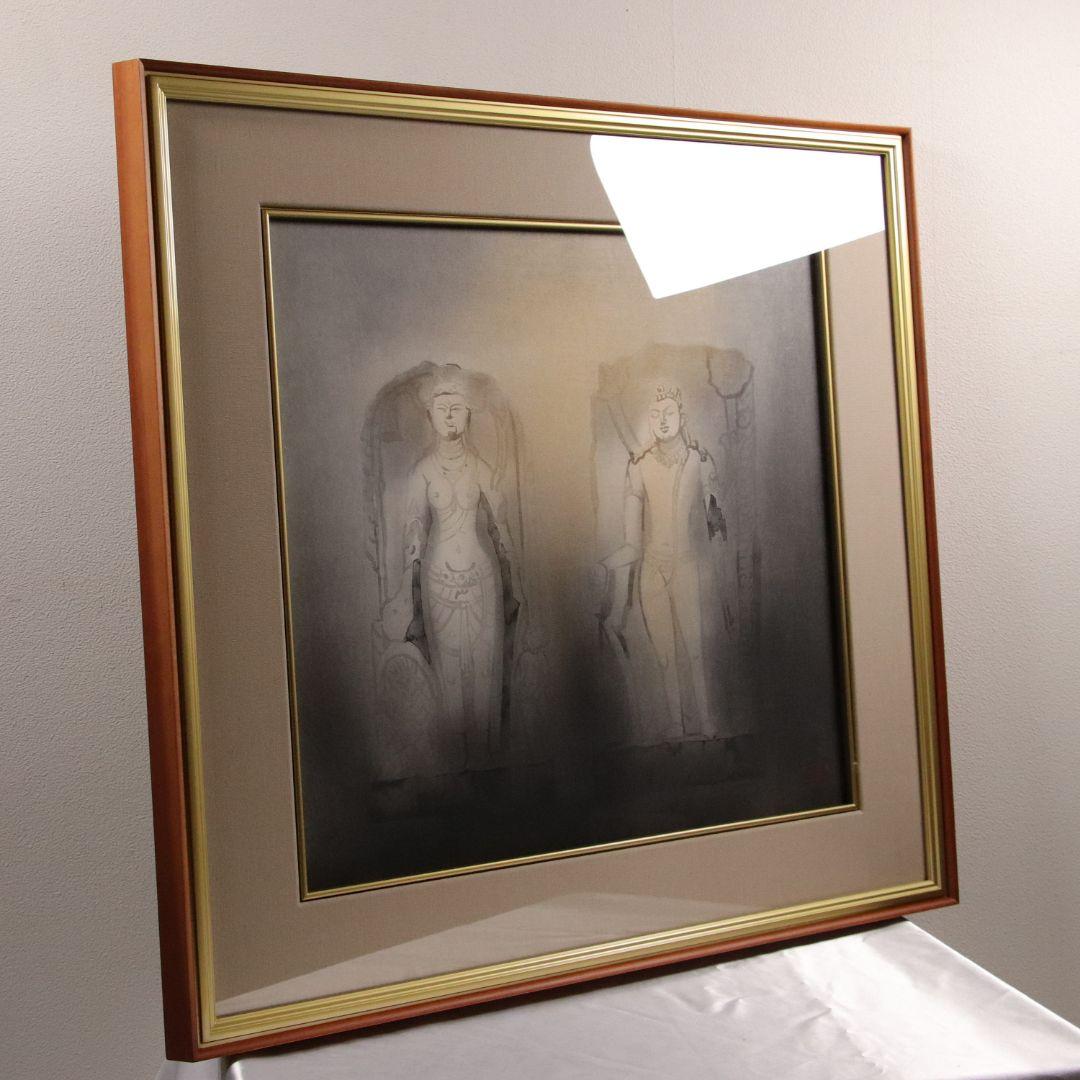 【真作】佐藤隆良 紙本肉筆 金彩墨彩 仏画 日本画 額装 アクリル板 CK43