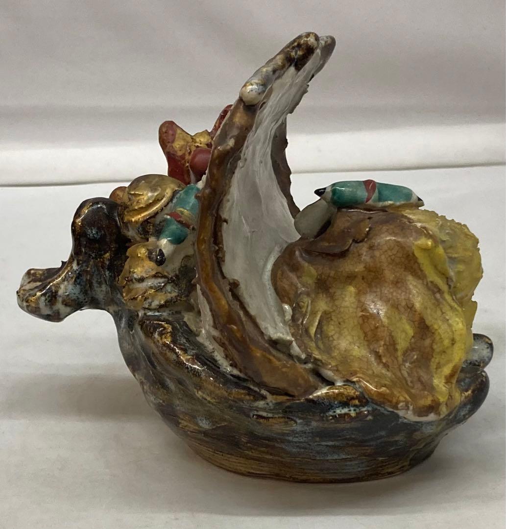 B192s  「宝船  置物」浅見安兵衛作　共箱　京焼　床飾