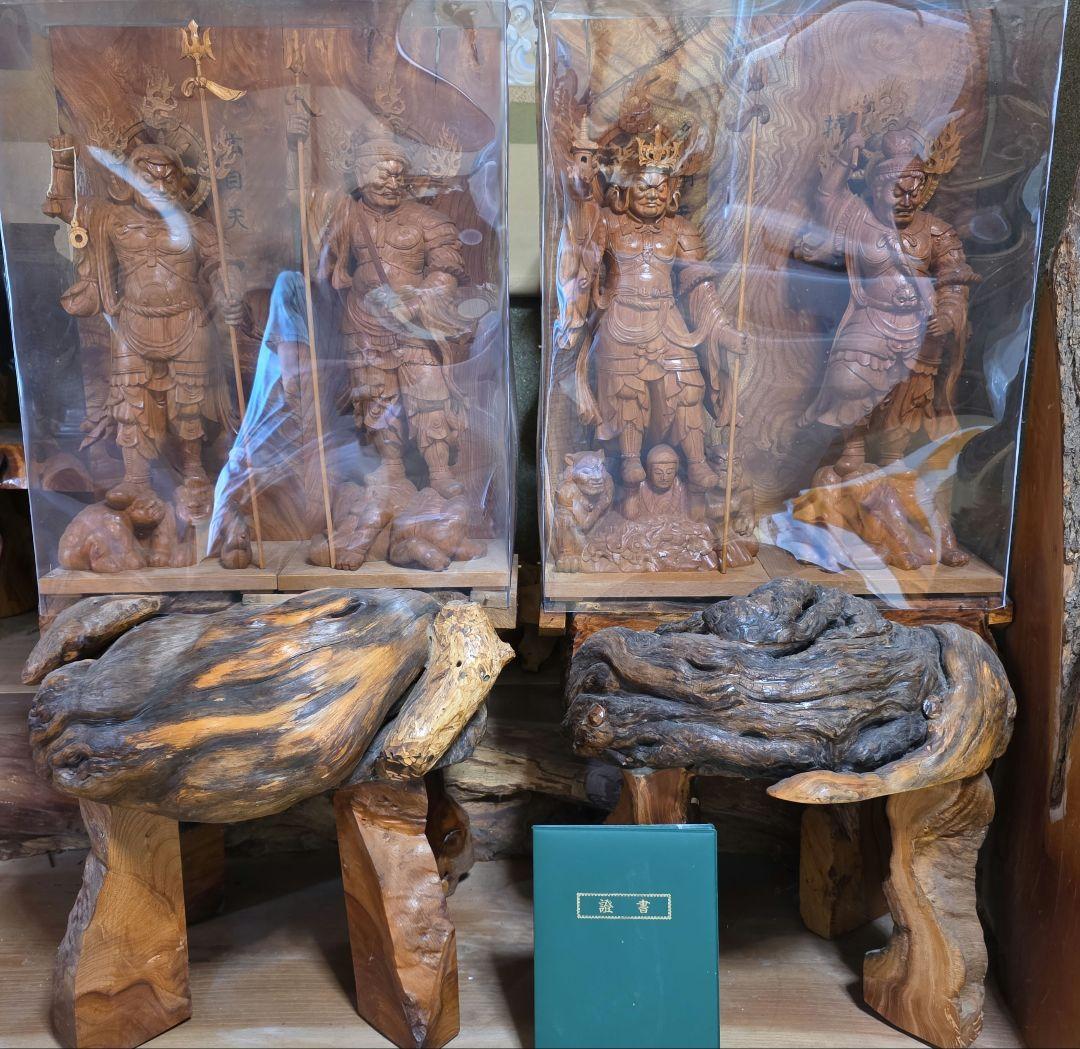 木製仏教守護神彫刻 ４体セット ケース付き