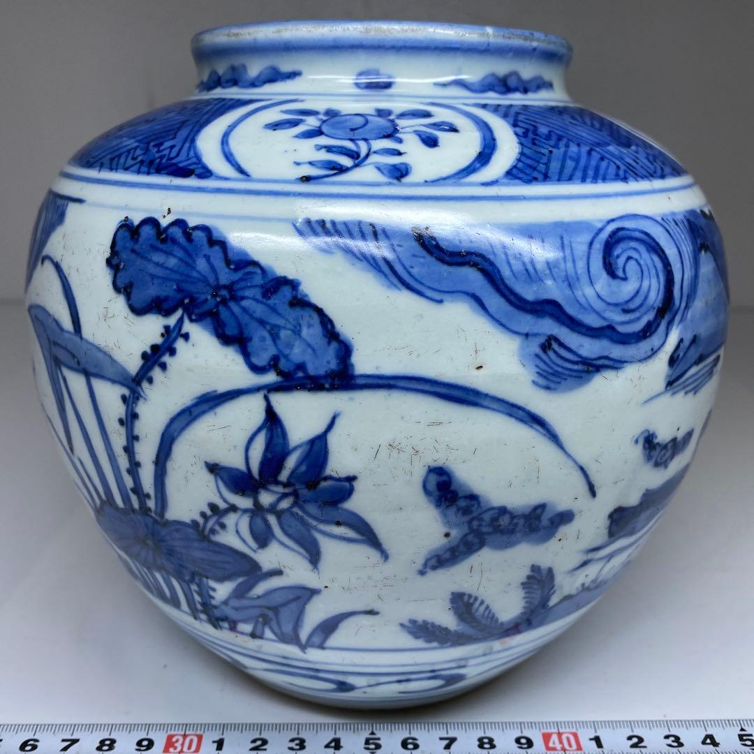 中国明時代　古染付　芙蓉手　壷　高さ18㎝　トヒウ　東な7-0302☆2F