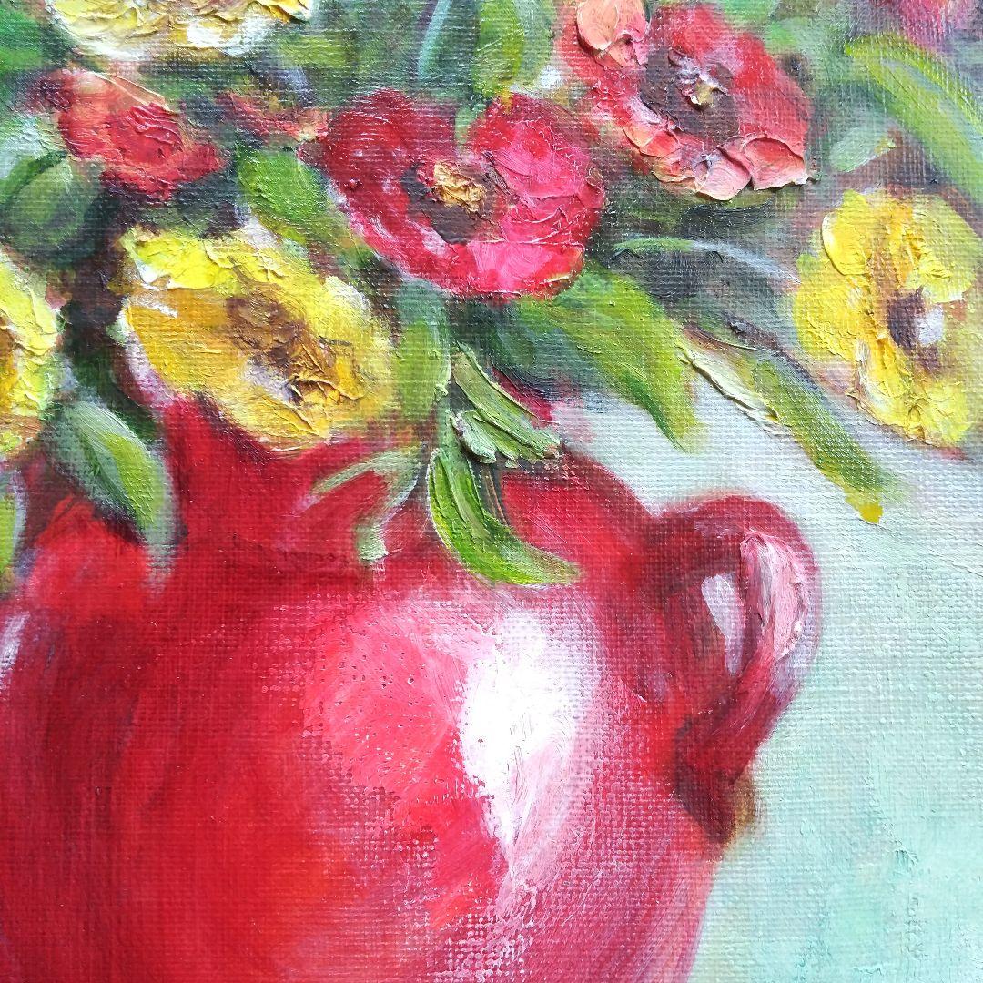 ジニアの花保田三友紀の油絵 F6額縁無し