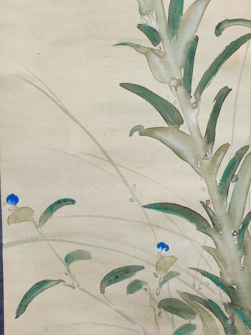 【百合花図】武田鼓葉 2660 ユリに蜂 掛け軸　肉筆