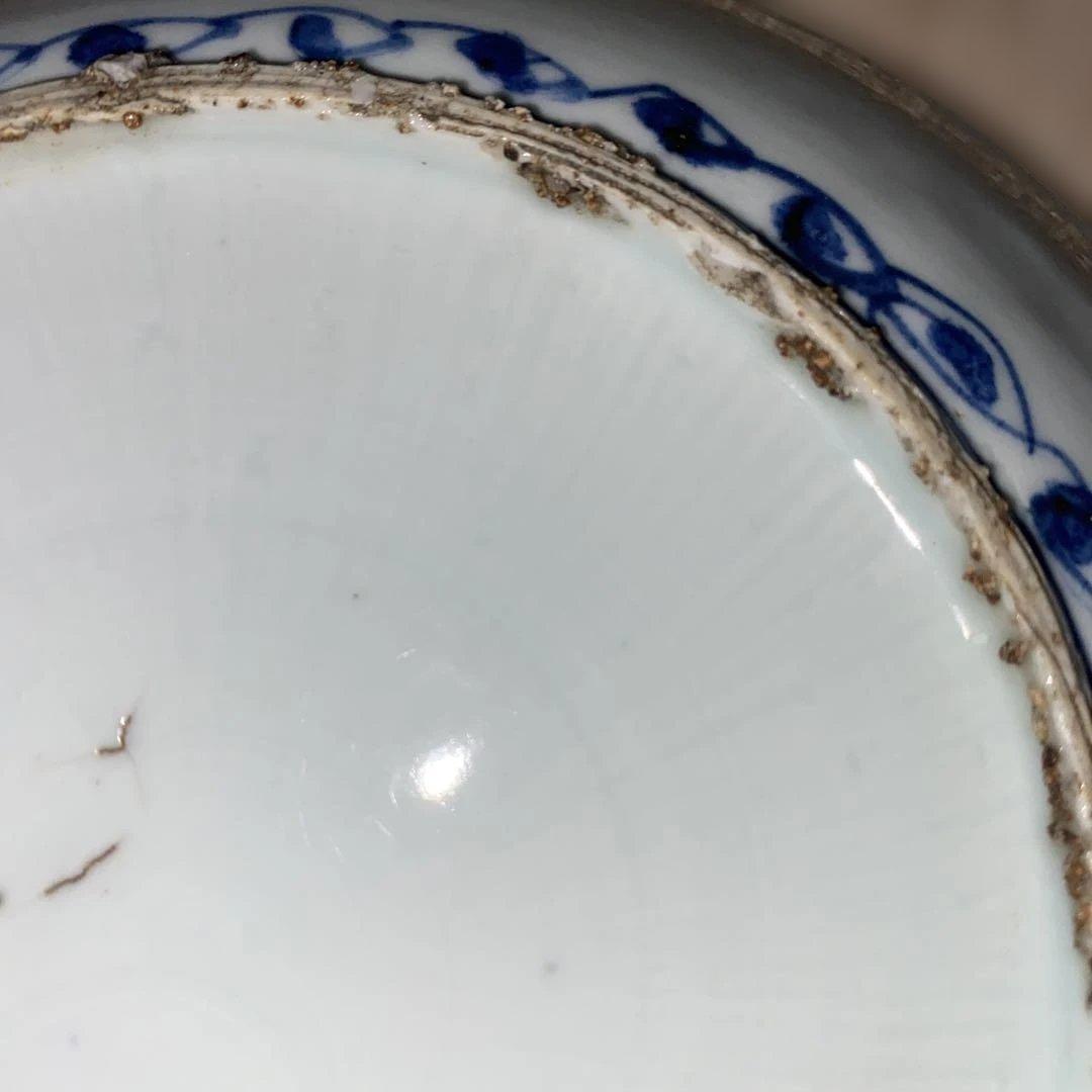 古染付　鳥草花文　7寸皿　明末清初期