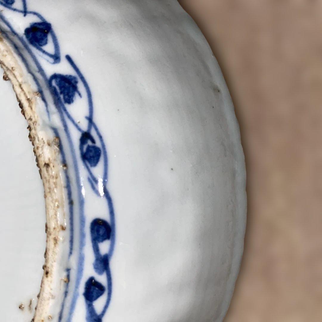 古染付　鳥草花文　7寸皿　明末清初期