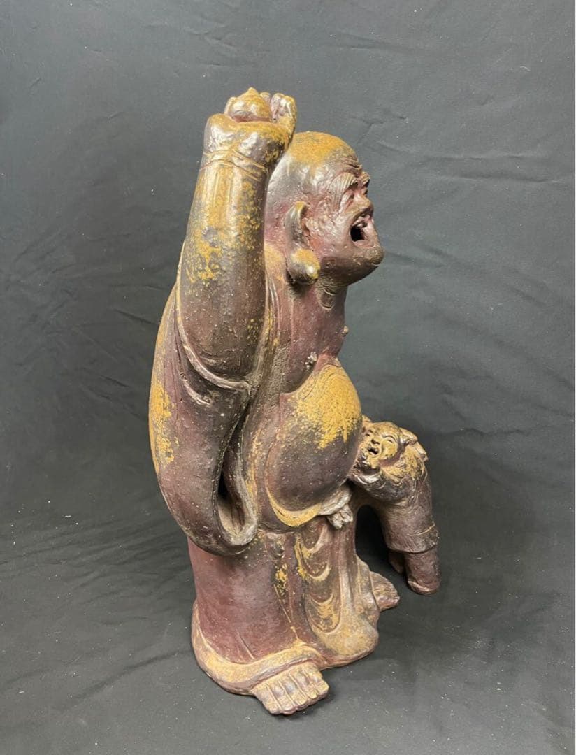 木村陶峰 備前焼 特大 布袋様 置物 オブジェ インテリア 時代物 縁起物 陶器