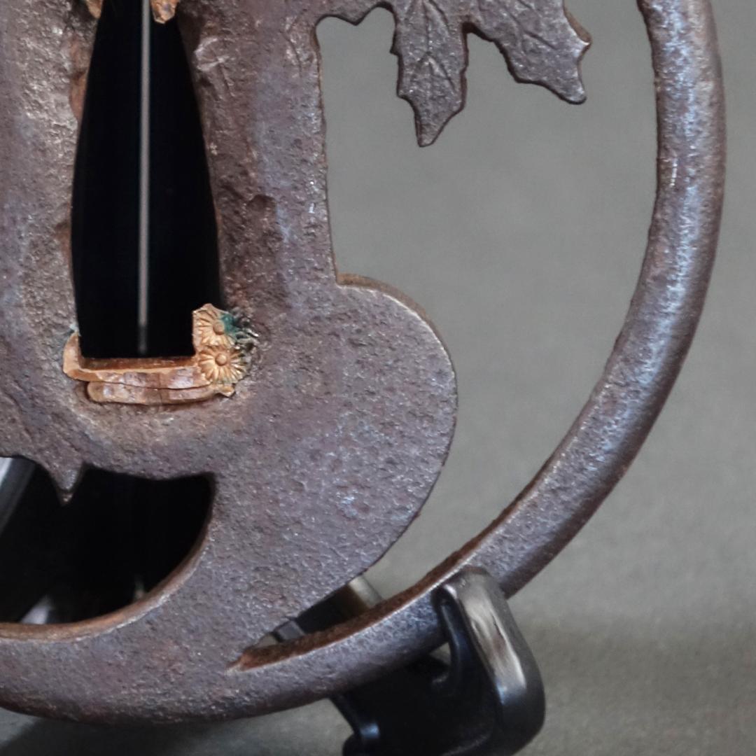 【桐巴透鐔 無銘 後代肥後】(鑑定書有) 鍔 鐔 刀装具 武具 骨董 江戸