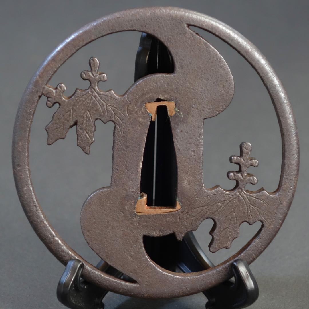 【桐巴透鐔 無銘 後代肥後】(鑑定書有) 鍔 鐔 刀装具 武具 骨董 江戸