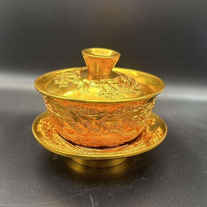 銅製 清乾隆竜鳳茶器 湯飲み 装飾品 現代工芸品 美術品 置物