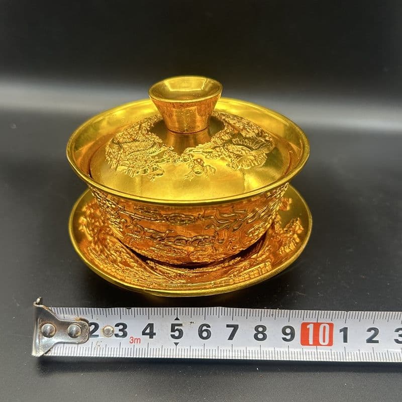 銅製 清乾隆竜鳳茶器 湯飲み 装飾品 現代工芸品 美術品 置物