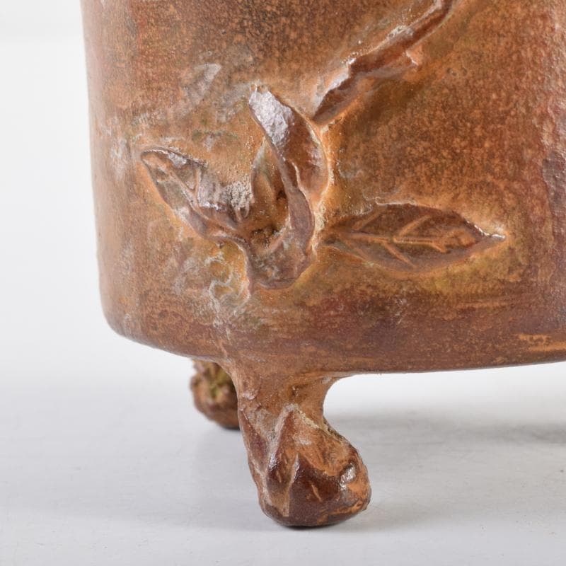 高岡銅器　三好三治造　蝋型鋳銅　花草文香炉　共布共箱　V　6971