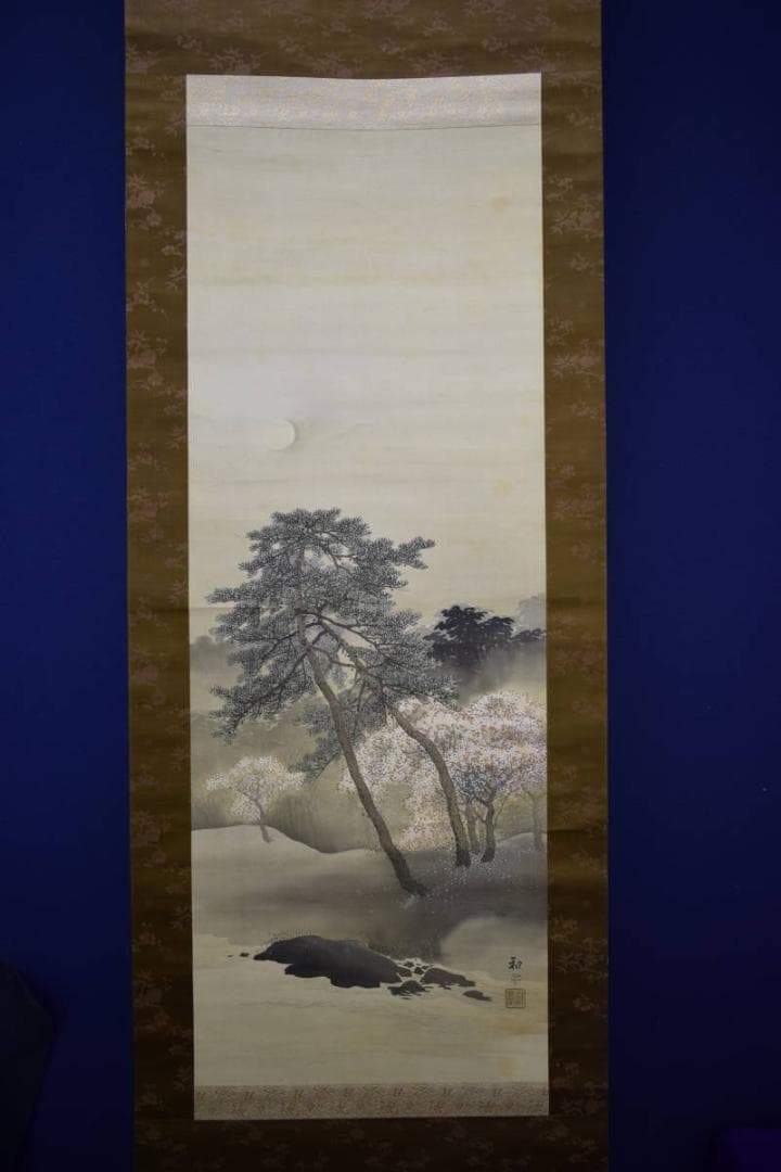 模写/中川和堂/月に桜図/絹表装/布袋屋掛軸HG-246