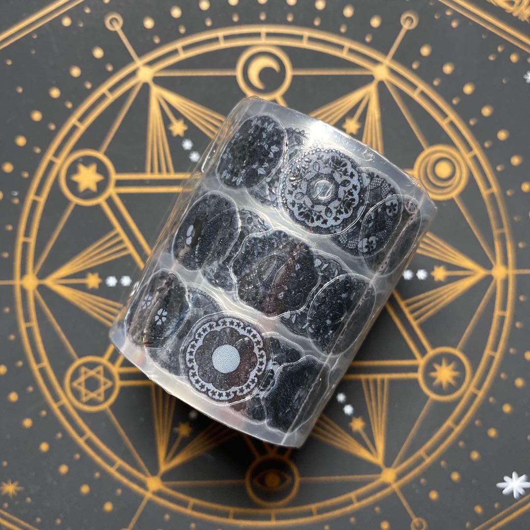 【8813】海外　マステ　5m巻売り　PETカッティング　レース　円形　黒