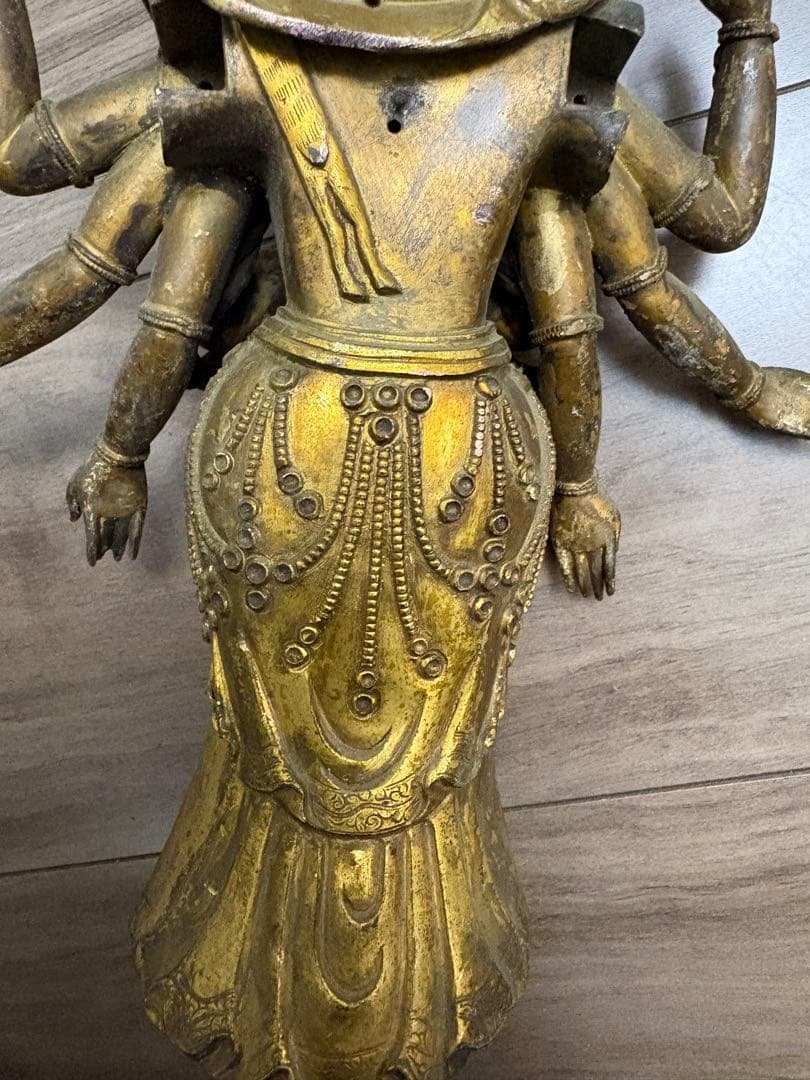 h*k様 八臂十一面塗金観音立像　古銅製 清時代 古董 重約1100克