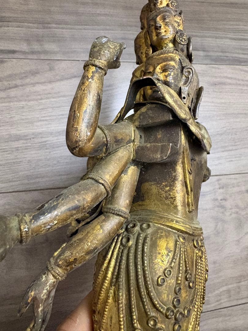 h*k様 八臂十一面塗金観音立像　古銅製 清時代 古董 重約1100克