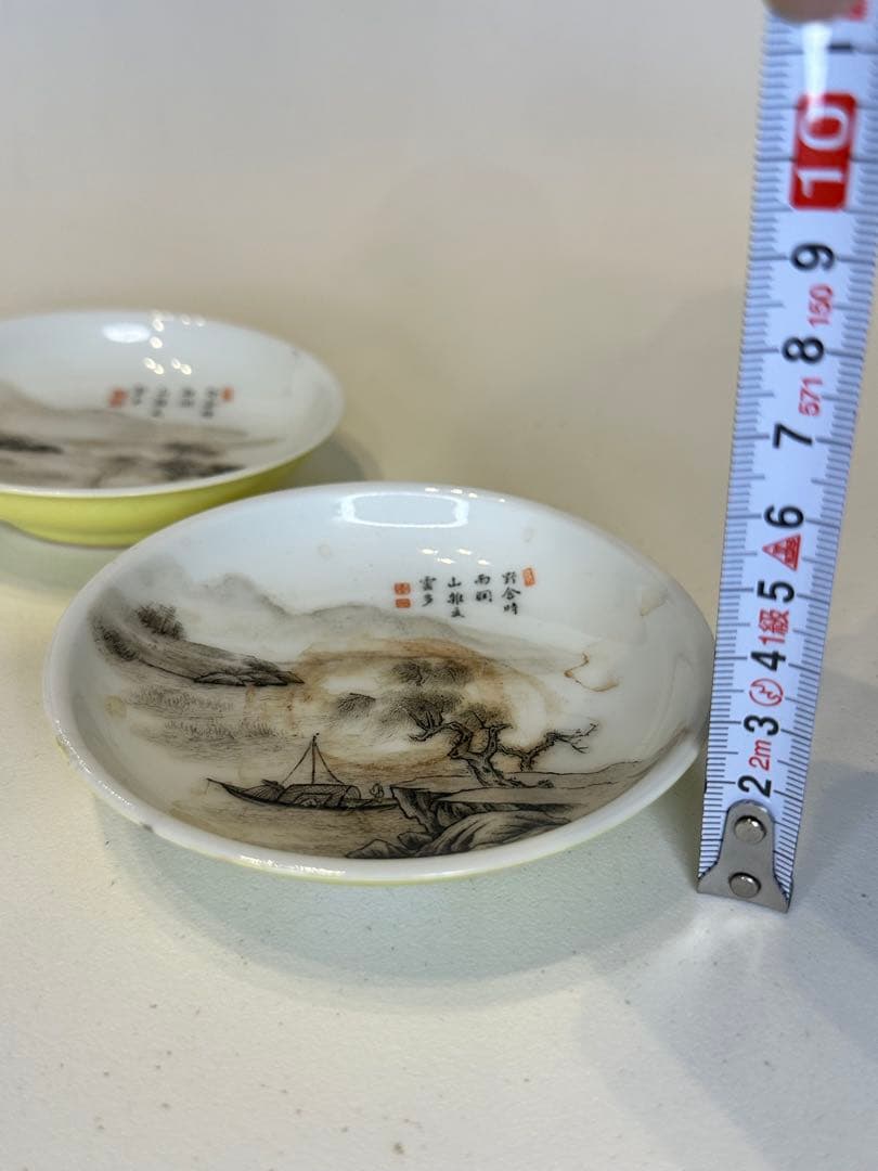 qucol lect大清雍正年製 小皿 2枚セット 風景画 陶磁器 骨董