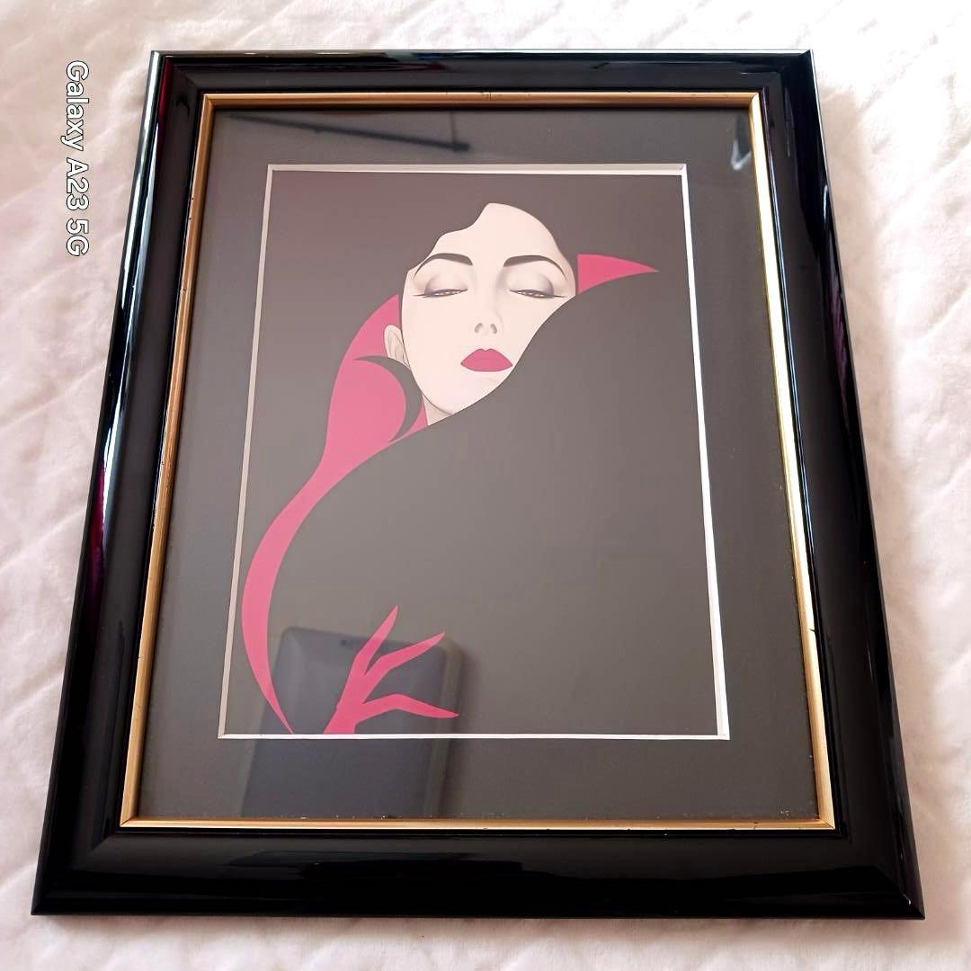 鶴田一郎 赤と黒の魅惑 額装／美人画 アンティーク風