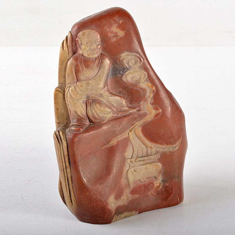 中国　玉石寿山石彫刻　達磨像　人物像　置物　C　R5457