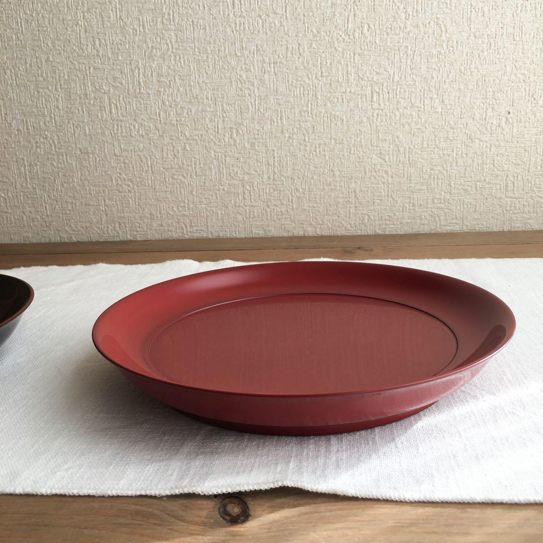 安比塗漆器工房8寸菓子皿トチ 溜 本朱 2個セット未使用品