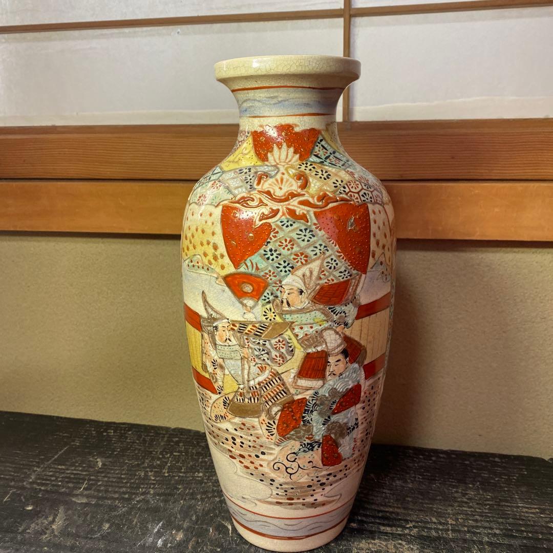 明治薩摩焼　薩摩藩武士図花瓶31cm14cm