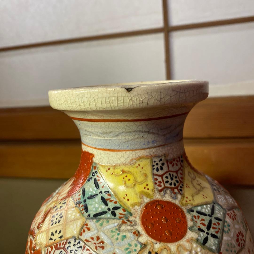 明治薩摩焼　薩摩藩武士図花瓶31cm14cm