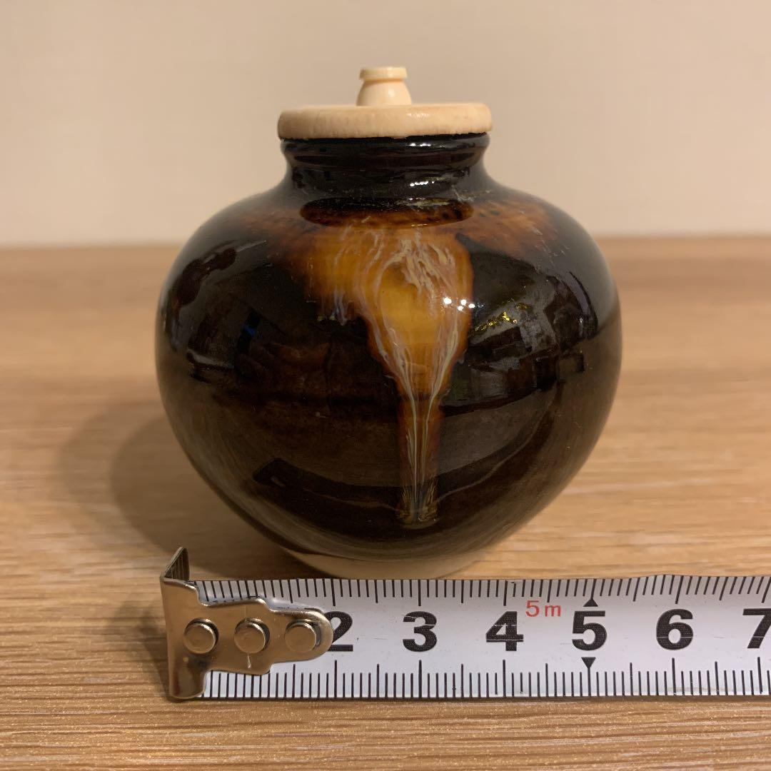 茶入　仕服 在銘  牙蓋　　桶谷定一作　アンティーク