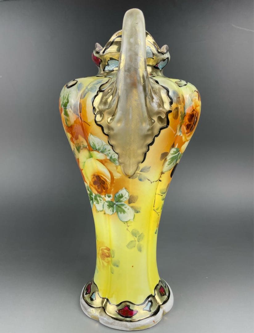 【大型】オールドノリタケ ２８．７cm 薔薇紋花瓶 金彩 金盛り マッスル