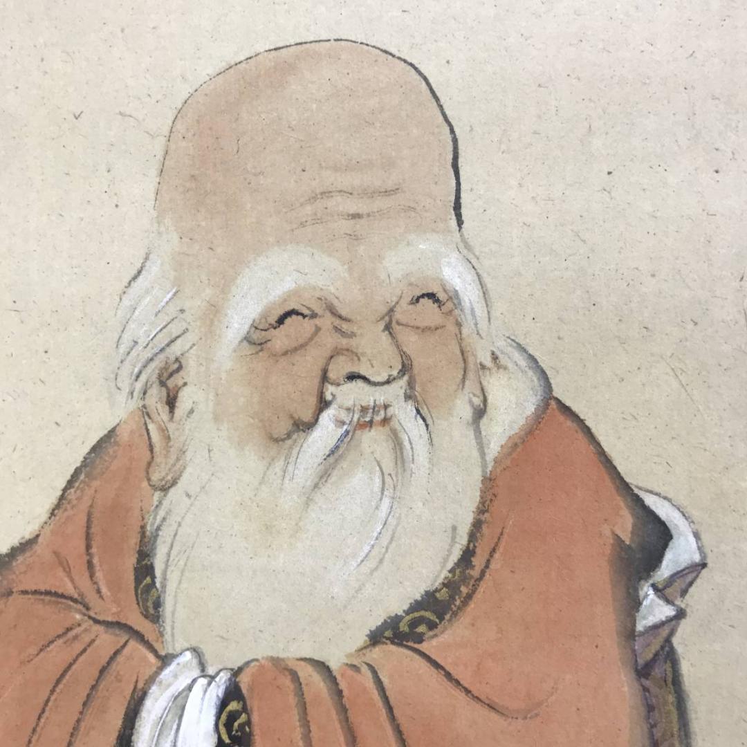 真作/佐藤古岫/南極老人図/寿老人図/人物図/横物/掛軸/名家伝来AE-287