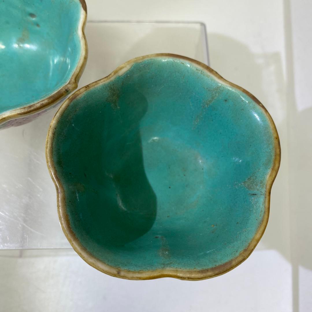 中国古玩　同治年粉彩輪花小鉢　2客　タエチ　東さ8-0107☆2F