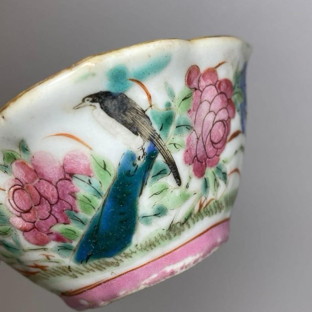 中国古玩　同治年粉彩輪花小鉢　2客　タエチ　東さ8-0107☆2F