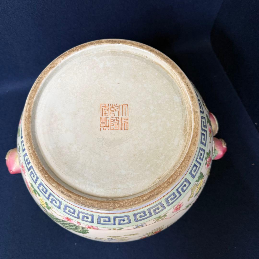 大清乾隆年製 大振り 蓋物 粉彩 桃 唐子 中国 唐物 時代 古玩 蔵出 骨董品