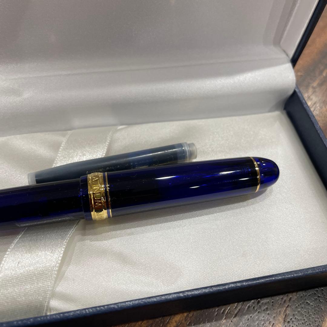 PLATINUM 青色 万年筆 専用ケース付き