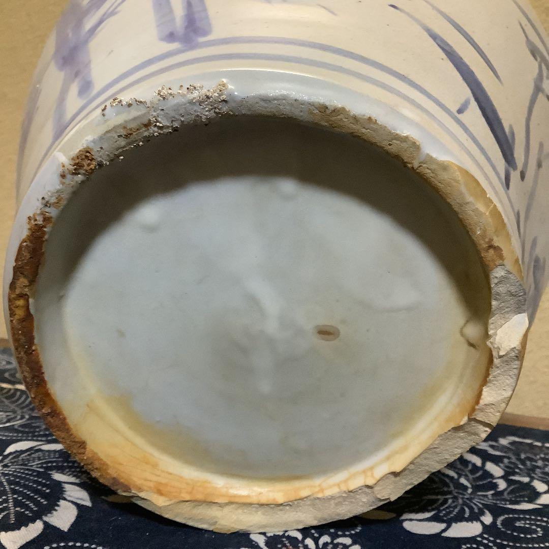 李朝　朝鮮　壺　大壺　花器　花瓶　松笹紋　砂高台　古伊万里・粉引・茶道好きにも