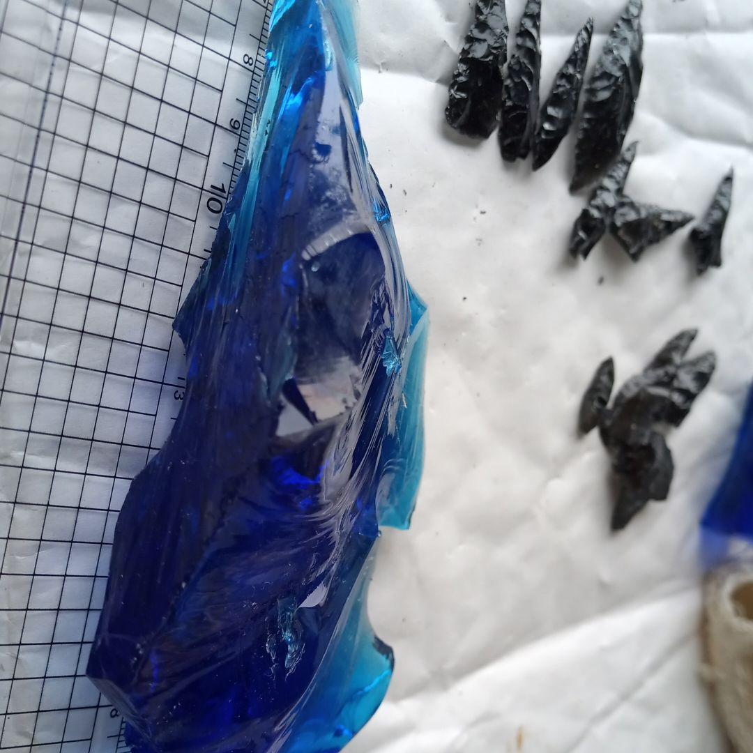 オブシディアン-ブルー　原石　黒曜石　碧色　石器 材料