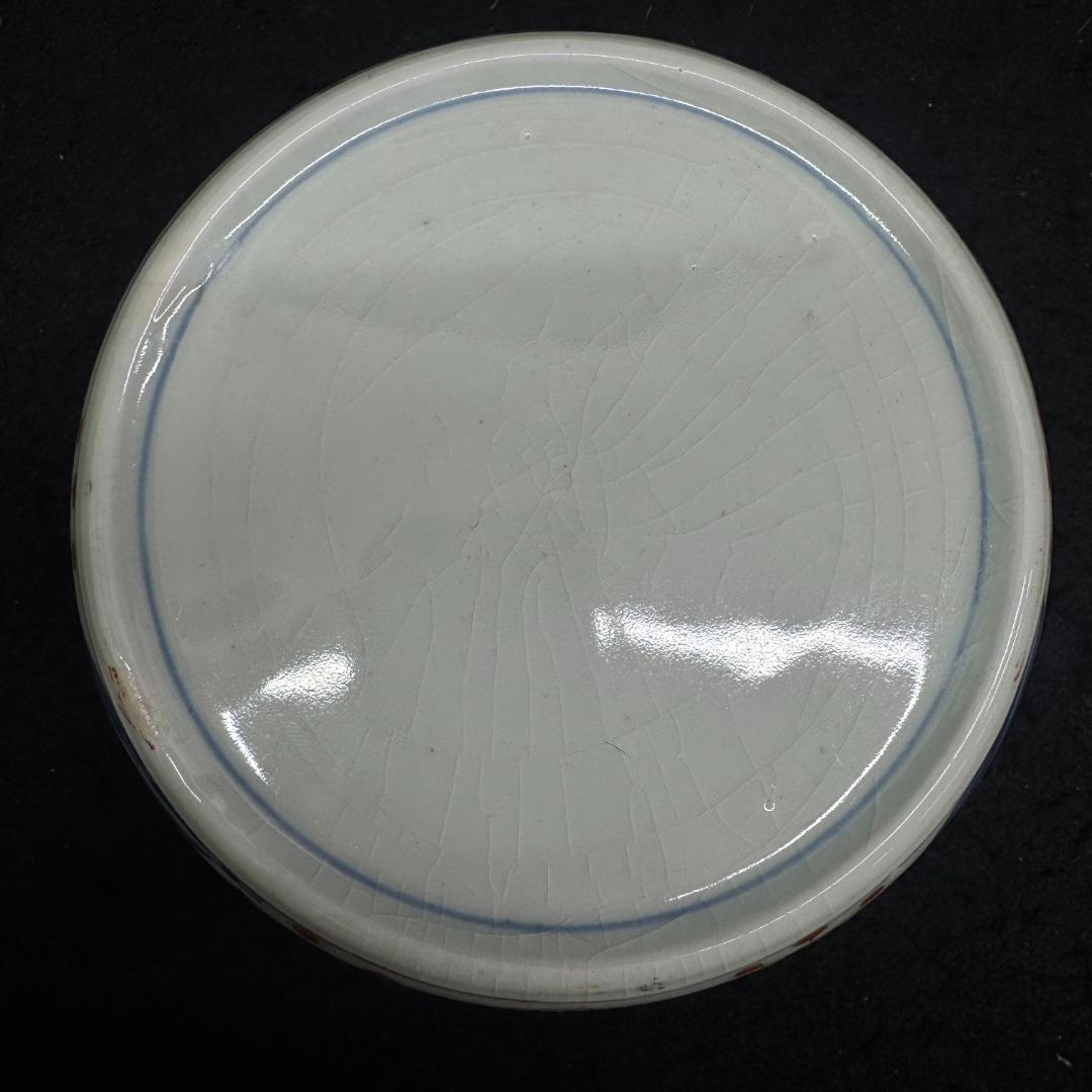 江戸時代中期　古伊万里色絵風景亀鶴図壺　沈香壷　　古美術　骨董品