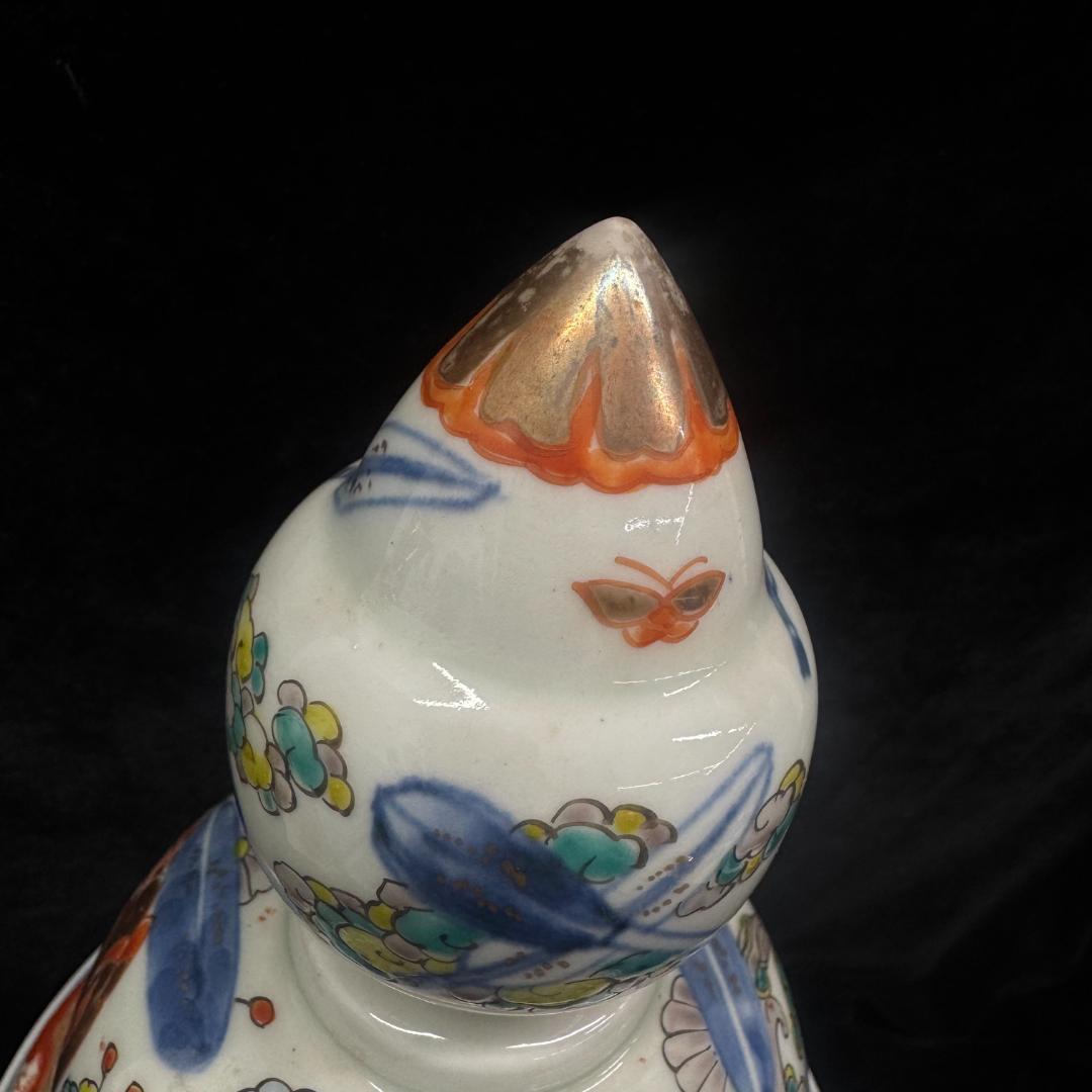 江戸時代中期　古伊万里色絵風景亀鶴図壺　沈香壷　　古美術　骨董品