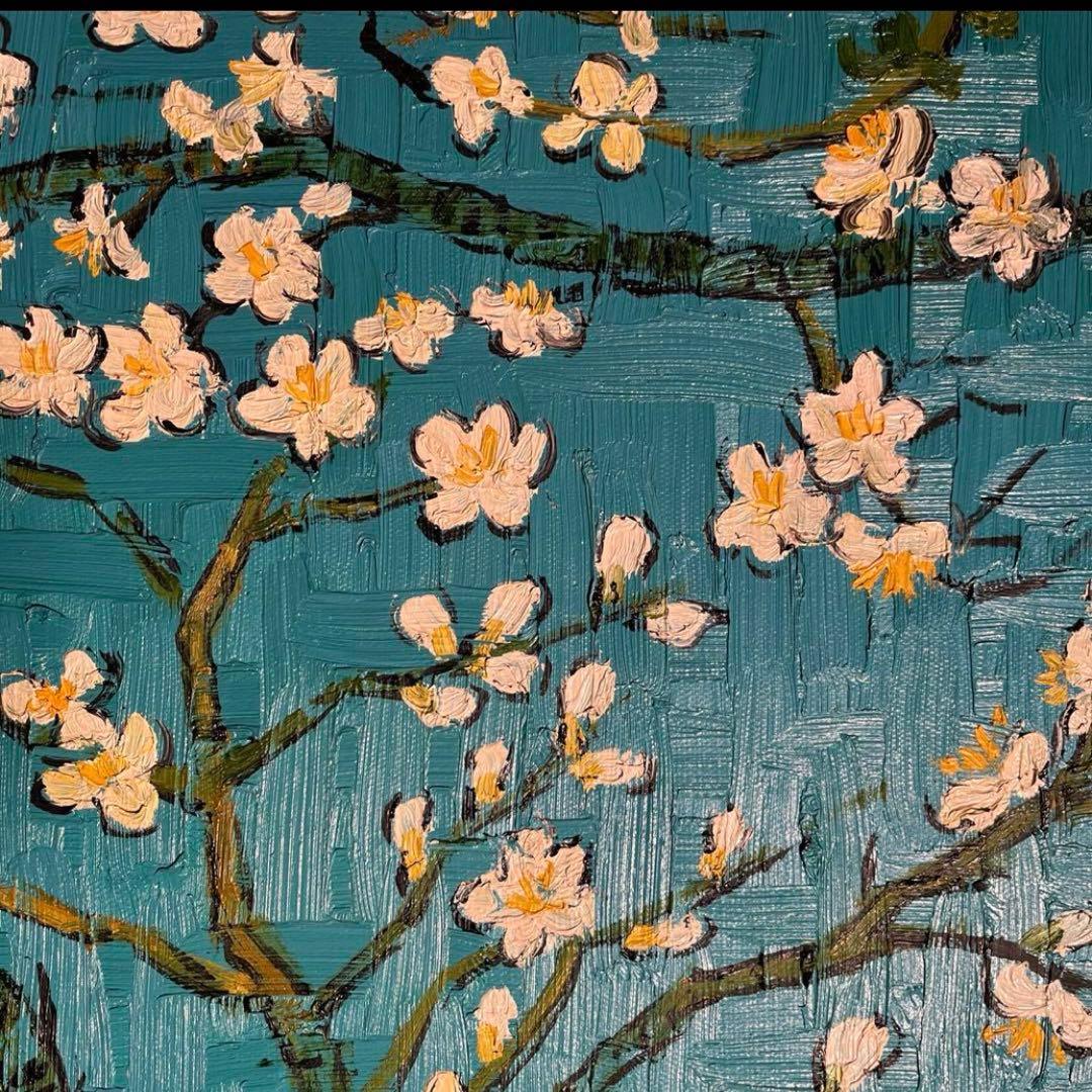 ★秀作★ 手書き油絵 ゴッホ 花咲くアーモンドの枝 (大)額付 絵画 油彩画