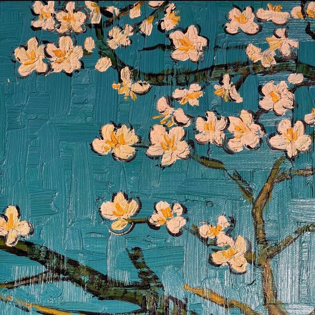 ★秀作★ 手書き油絵 ゴッホ 花咲くアーモンドの枝 (大)額付 絵画 油彩画