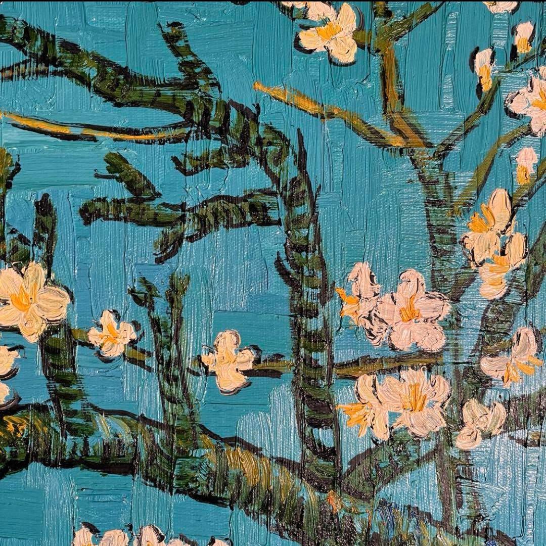 ★秀作★ 手書き油絵 ゴッホ 花咲くアーモンドの枝 (大)額付 絵画 油彩画