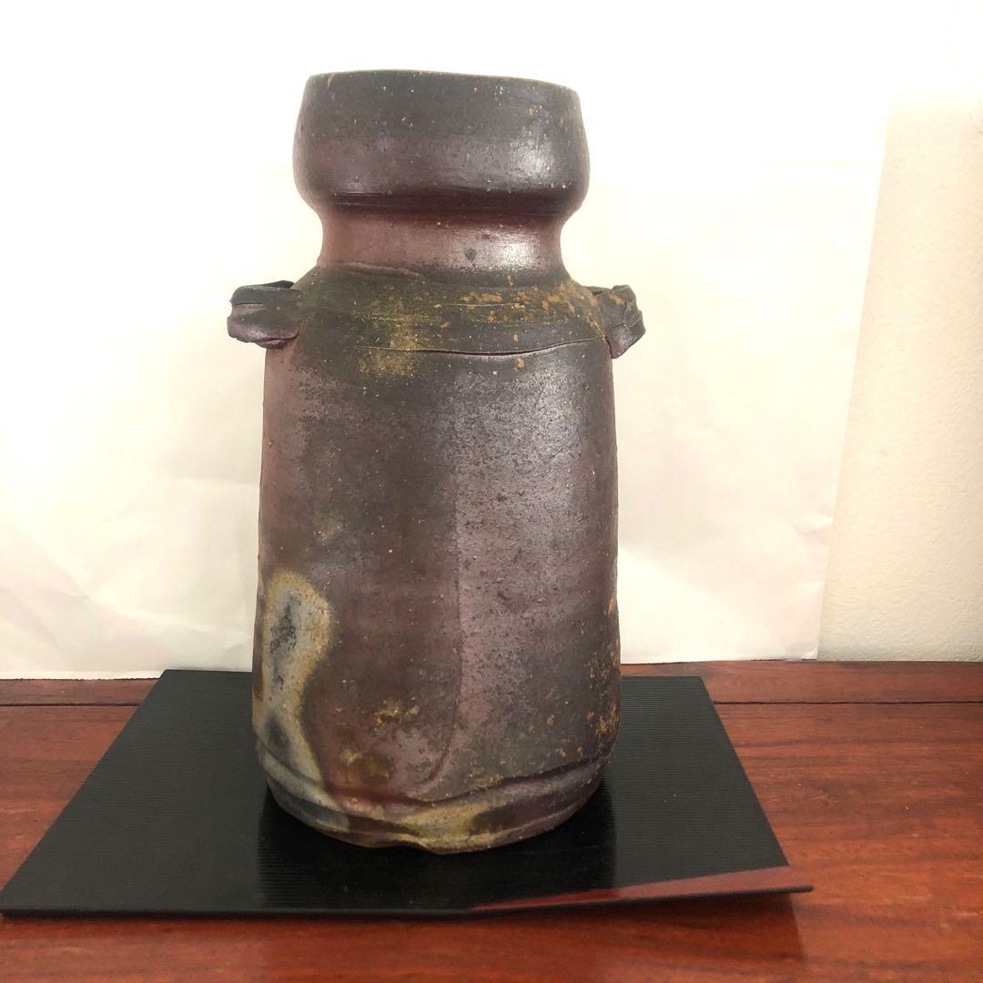 備前焼　柴岡紘一　花入　花瓶　耳付　箱　骨董　アンティーク　インテリア　華道