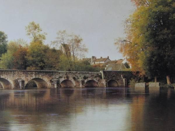 森本 草介、橋のある風景、希少レゾネの一頁、 新品高級額装付